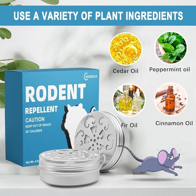Rodent Repellent for Car Engines, Mouse Repellent, Car Mice Repellent, Peppermint Oil to Repel Mice and Rats, Indoor and Outdoor Protection, Get Rid of Mouse Naturally, Safe for Use, 2 Packs