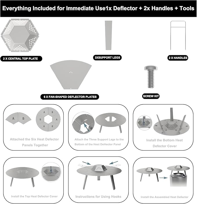 Heat Deflector for Solo Stove Yukon 27", 304 Stainless Steel Heat Diffuser with Handle & Legs,Heat Radiation for Wider Warmth Area, Compatible with Yukon 27" Outdoor Fire Pits, for Backyard, Camping