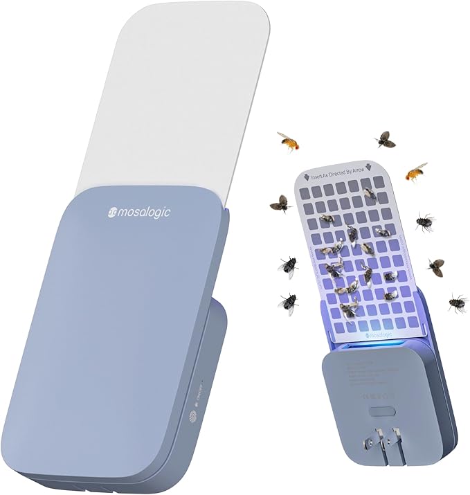 Mosalogic Fly Insect Trap Plug-in Fruit Flies Killer Gnat Trapper Moth Catcher Fly Trapper UV Attractant Catcher for 400 Sq Ft of Protection Sky Blue-1PACK