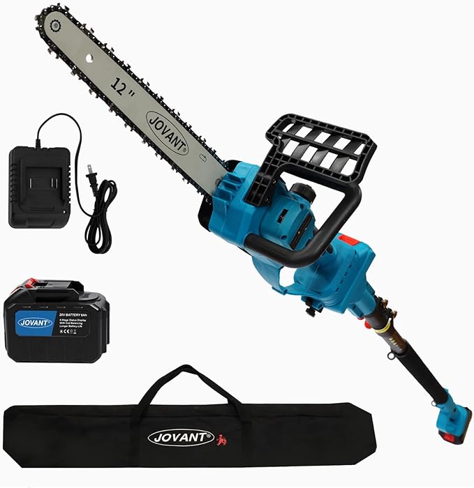Jovant 2-IN-1 Cordless 12 Inch Pole saw & Mini Chainsaw, 1* Max 20V 6Ah Battery, 15ft Max Reach, Electric Pole Saws for Tree Trimming, Branch Cutting