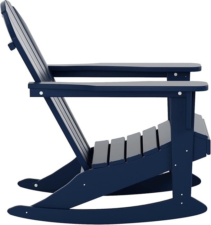 WestinTrends Malibu Outdoor Patio Porch Rocking Adirondack Chair (Set of 4), Navy Blue