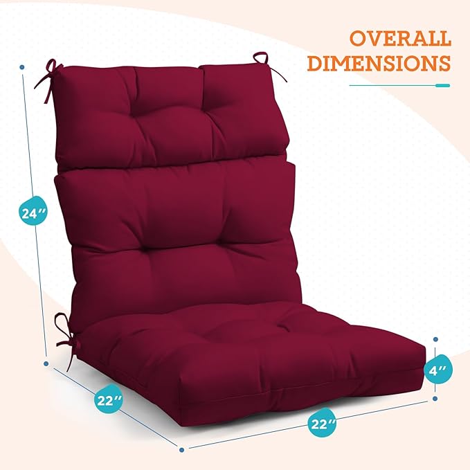 EAGLE PEAK Tufted Outdoor/Indoor High Back Patio Chair Cushion, Set of 1, 46'' x 22'', Red Purple