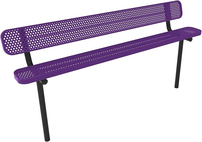 COATEDOUTDOORFURNITURE Coated Outdoor Furniture Heavy-Duty Outdoor Bench Thermoplastic Coated, Punched Steel, Commercial-Grade Seating, Made in America (Inground with Back, 8 Ft, Purple)