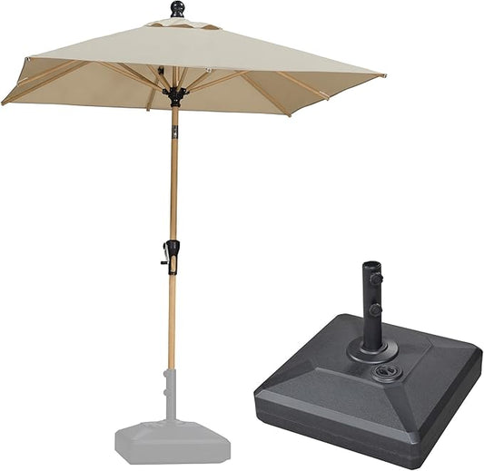 PURPLE LEAF 4' x 6' Patio Umbrella with Base Outdoor Umbrella Aluminum Market Umbrella with Push Button Tilt & Crank and 8 Ribs Rectangular Outdoor Table Umbrella for Pool Garden Beach, Beige