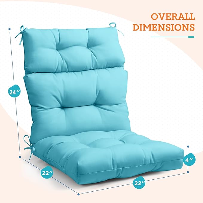 EAGLE PEAK Tufted Outdoor/Indoor High Back Patio Chair Cushions, Set of 4, 46'' x 22'', Light Blue