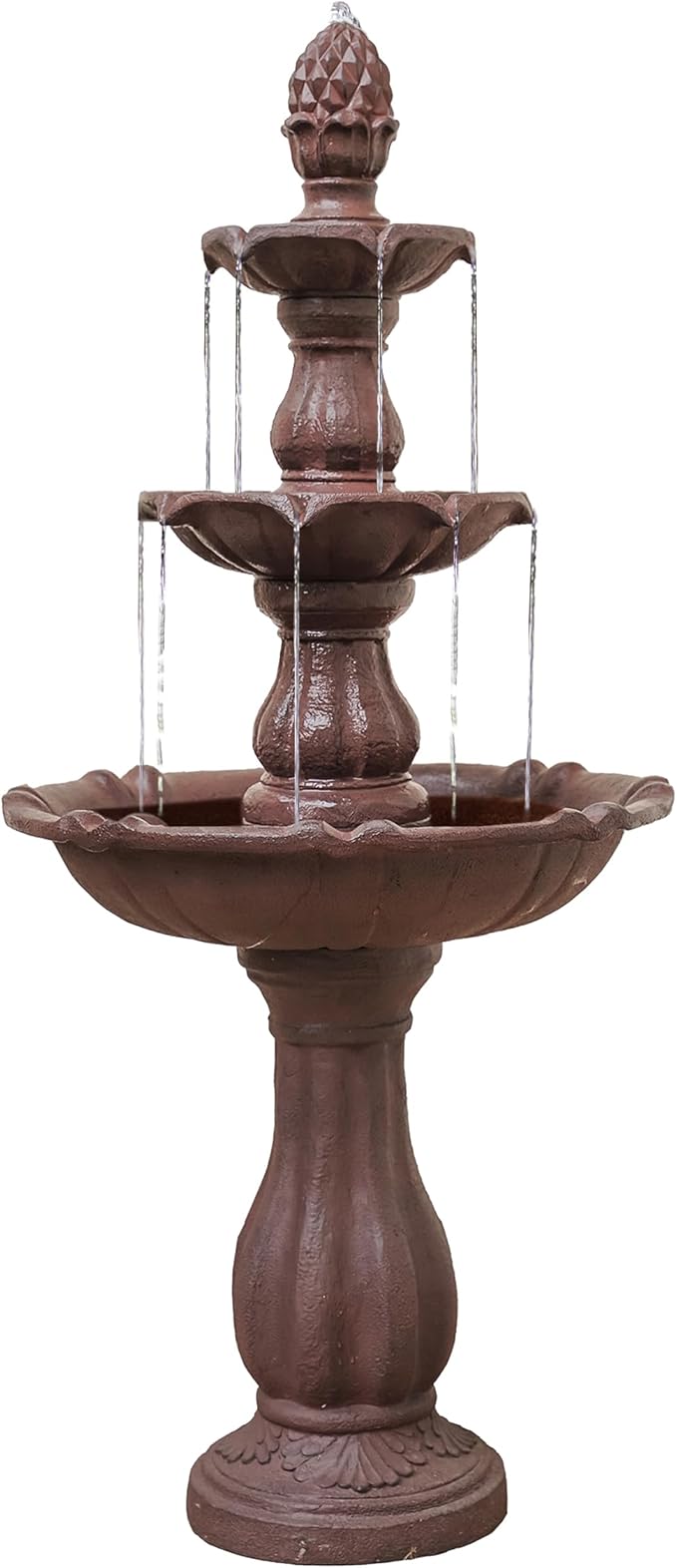 XBrand 3-Tier Water Fountain w/Pump & Pineapple Top, 51 Inch Tall, Brown, Large Outdoor Freestanding Waterfall Decor for Porch, Lawn and Garden