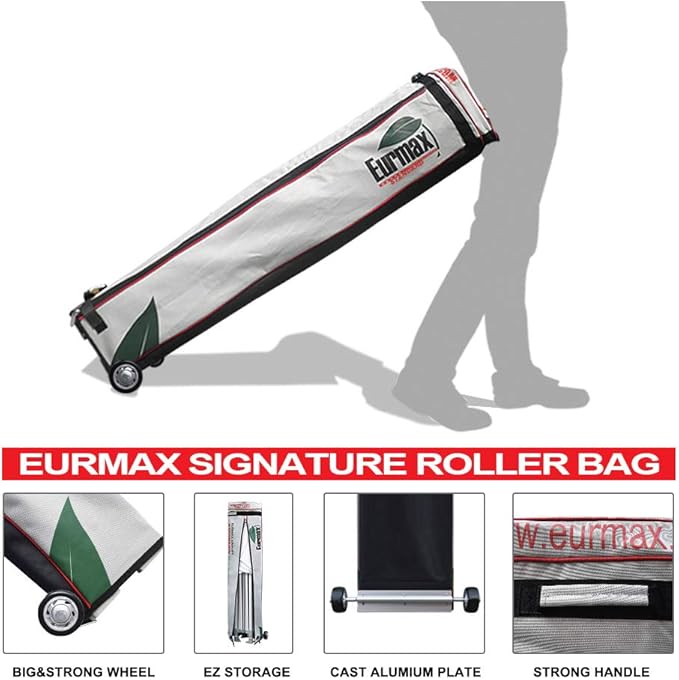Eurmax USA 10'x15' Pop Up Canopy Tent Commercial Instant Canopies with Heavy Duty Roller Bag,Bonus 4 Sand Weights Bags (Grey)