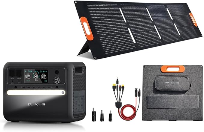 TALLPOWER Portable Power Station 2000W with LED Display, Multiple DC/AC Outputs, QC 3.0, PD 100W Fast Charging, Digital Screen, Black (2400W Power Station + 200W Panel)