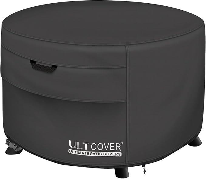 ULTCOVER Patio Fire Pit Table Cover Round 32 inch Outdoor Waterproof Fire Bowl Cover, Black