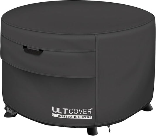 ULTCOVER Patio Fire Pit Table Cover Round 27 inch Outdoor Waterproof Fire Bowl Cover, Black