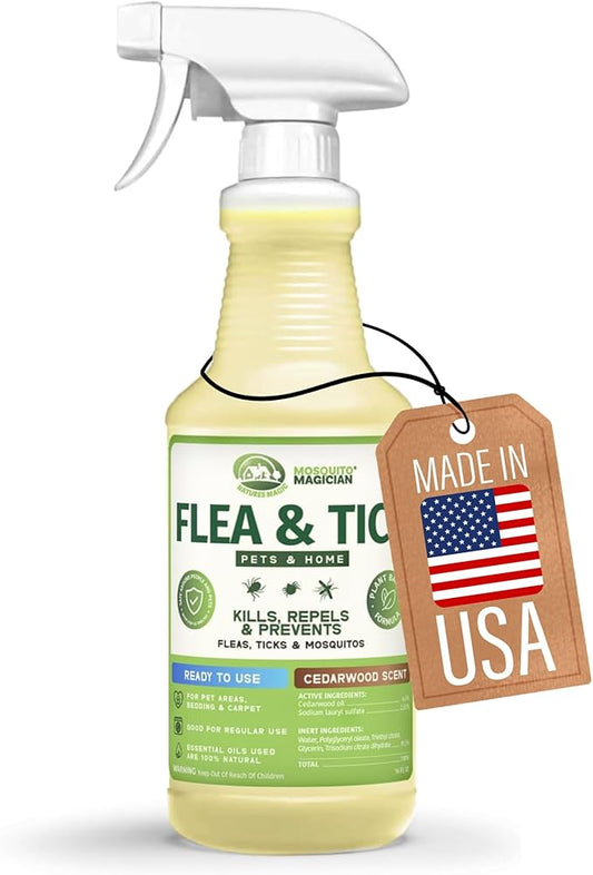 Mosquito Magician Indoor and Outdoor Spray - Use for Carpet, Furniture, Bedding, Couches & Pets – Plant-Sourced with Essential Oil – Cedarwood, 16 OZ