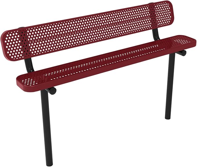 COATEDOUTDOORFURNITURE Coated Outdoor Furniture Heavy-Duty Outdoor Bench Thermoplastic Coated, Punched Steel, Commercial-Grade Seating, Made in America (Inground with Back, 6 Ft, Burgundy)