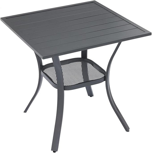 VICLLAX Small Square Outdoor Patio Table, All Weather Metal Outdoor Dining Table for Lawn Garden, 27.5"x 27.5" Patio Table for Outside, Grey