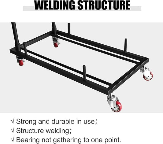 Folding Chair Dolly with 2 Swivel Casters, Brakes& 2 Fixed Straight Casters, L-Shaped Steel Storage Cart Commercial & Home Kitchen Folding Chairs Racks