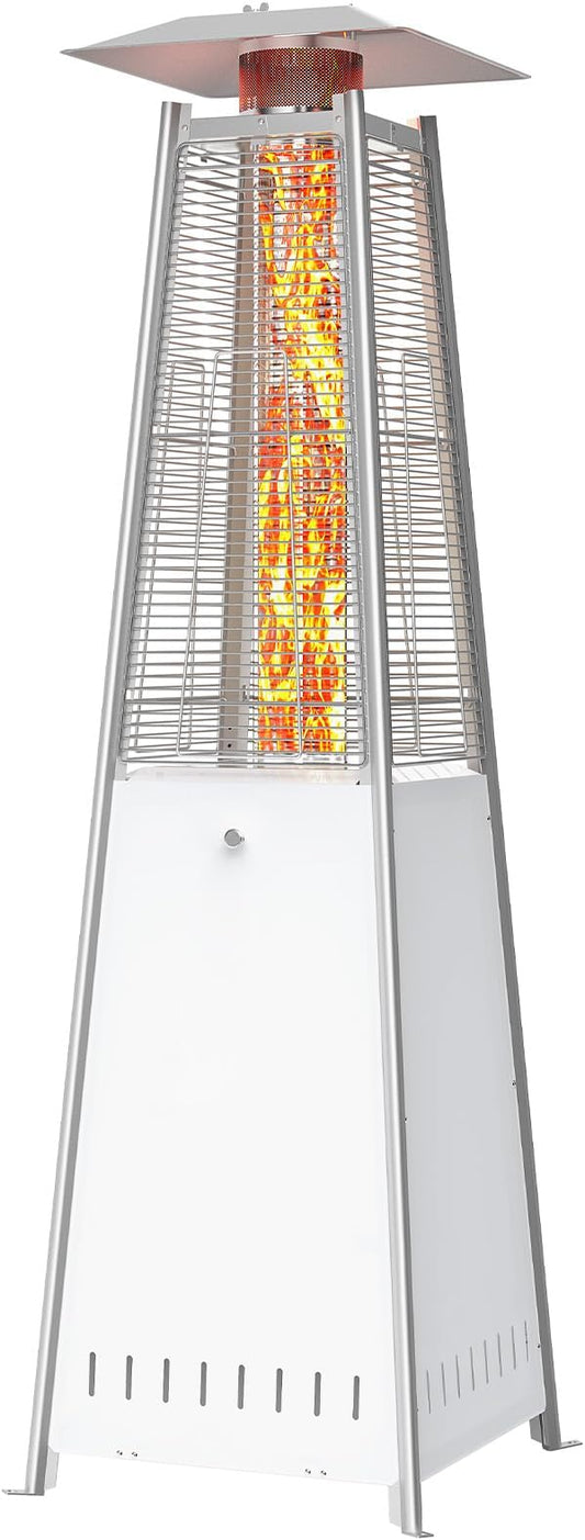 OLIXIS LED Pyramid Patio Heater, 48000 BTU Outdoor Heater with Wheels and Ignition, LED Propane Patio Heater for Home, Backyard, Garden,Deck and Patio