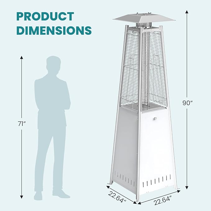 OLIXIS LED Pyramid Patio Heater, 48000 BTU Outdoor Heater with Wheels and Ignition, LED Propane Patio Heater for Home, Backyard, Garden,Deck and Patio