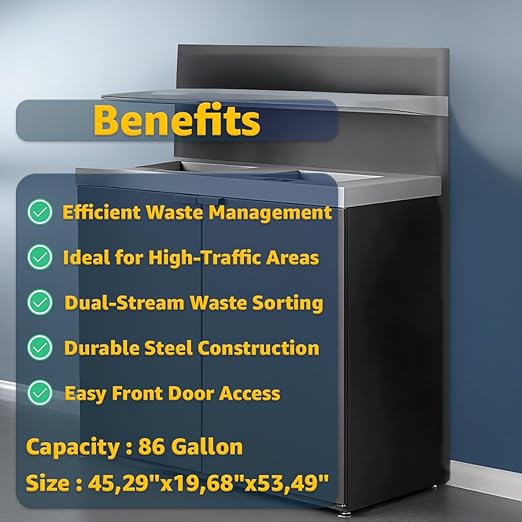 Zedfire 2-Stream Dark Gray Steel Garbage Recycling Station with Tray Holder 86 Gallon for Kitchen, Commercial Decorative Compost Bin