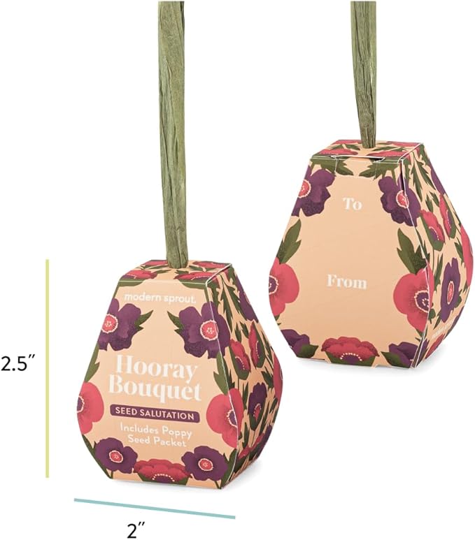 Modern Sprout Seed Salutations - Garden Seed Packet Gift Tag/Ornament - Non-GMO Poppy Seeds for Planting Indoor & Outdoor - Unique Gardening Gifts for Baby Shower, Birthdays - 12 Pack(Hooray Bouquet)