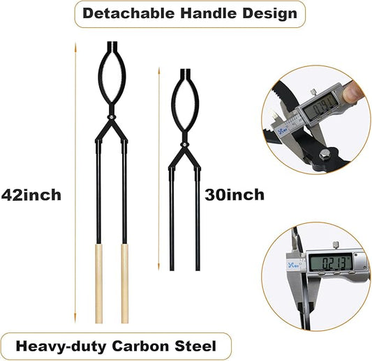 Heavy Duty Firewood Tongs – 42" Large Fireplace Tongs Log Grabber with Scissor Shape Serrated, Portable Expandable Fire Pit Tongs for Outdoor Fire Pit, Indoor Fireplaces, Campfires, Bonfires