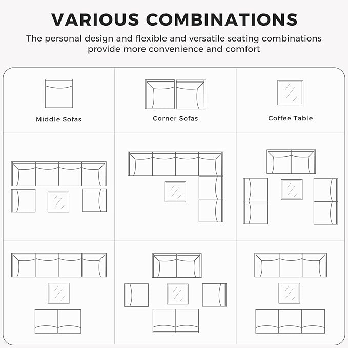 Grand patio 7-Piece Wicker Patio Furniture Set, Retro Outdoor Conversation Set Sectional Sofa with Water Resistant Blue Thick Cushions and Coffee Table, Brown