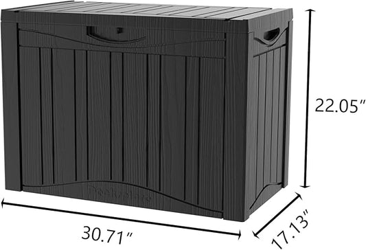 50 Gallon Waterproof Large Resin Deck Box Indoor/Outdoor Lockable Storage Container and Seating for Garden, Pool, and Patio (50 Gallon,Black)