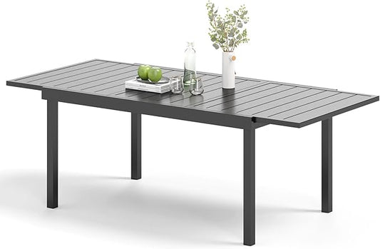 Expandable Outdoor Patio Dining Table for 8, Adjustable 61"/83" x 37" Rectangular Large 6-8 Person Metal Outdoor Table, Rectangle Metal Wrought Iron Extendable Table for Backyard and Porch