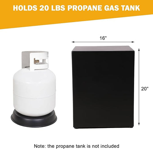 Outdoor Propane Tank Cover Table with Seat, Black Tank Storage Box with Handles for Propane Gas Fire Pit, 16 Inch Modern Hideaway Concrete Square Indoor or Outdoor Side Table for Outside Patio