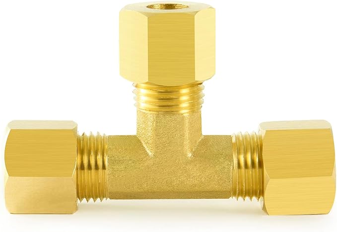 ChillWaves Brass Tee Compression Tube Fitting, 3/8" OD x 3/8" OD x 3/8" OD Compression Union Connector(5-PACK)