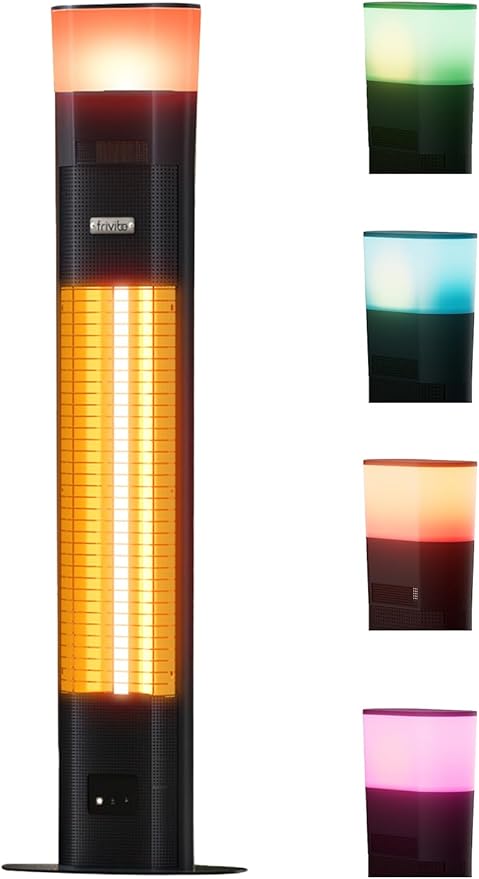 Electric Infrared Patio Heater, Built-in Speaker & 16-color Mood Lights, 43 inch, IP65 Waterproof, 24H Timer, 1500W, Sleek Aluminum Unibody Outdoor/Indoor