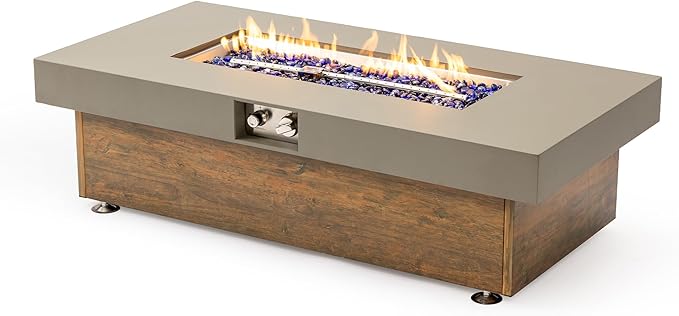 48" Propane Fire Pit,Outdoor Gas Fire Pit Table with Rain Cover,Rectangular Heater for Patio, Backyard, Deck,50,000BTU Outdoor Modern Patio Fire Pit. (Retro Wood, 48" x 23.6")