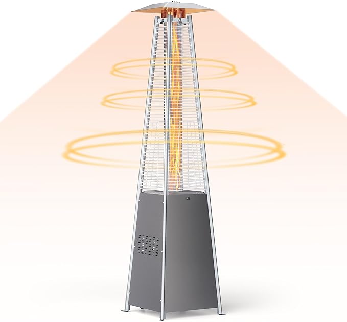 Pyramid Propane Patio Heater, 48,000 BTU Outdoor Patio Heater with Glass Tube Flame & Cover, CSA Certified Gas Heater for Backyard, Garden, Restaurant (1 Heater)