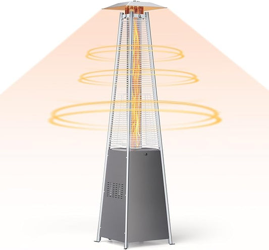 Pyramid Propane Patio Heater, 48,000 BTU Outdoor Patio Heater with Glass Tube Flame & Cover, CSA Certified Gas Heater for Backyard, Garden, Restaurant (1 Heater)