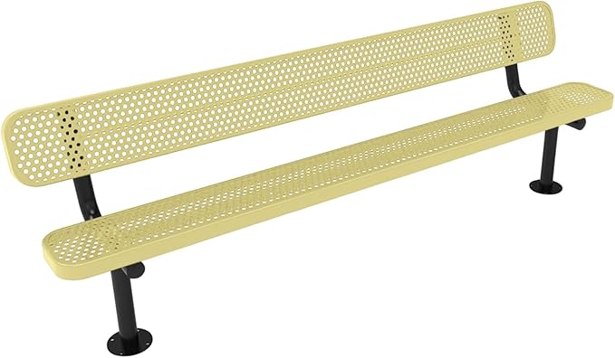 COATEDOUTDOORFURNITURE Coated Outdoor Furniture Heavy-Duty Outdoor Bench Thermoplastic Coated, Punched Steel, Commercial-Grade Seating, Made in America (Surface with Back, 8 Ft, Textured Sandstone)