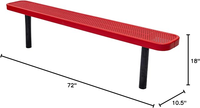 COATEDOUTDOORFURNITURE Coated Outdoor Furniture Heavy-Duty Outdoor Bench Thermoplastic Coated, Punched Steel, Commercial-Grade Seating, Made in America (Inground Without Back, 6 Ft, Textured Red)