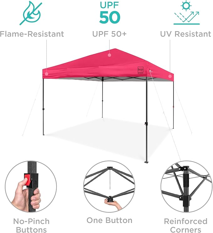 Best Choice Products 8x8ft 1-Person Setup Pop Up Canopy Tent Instant Portable Shelter w/ 1-Button Push, Case, 4 Weight Bags - Hot Pink