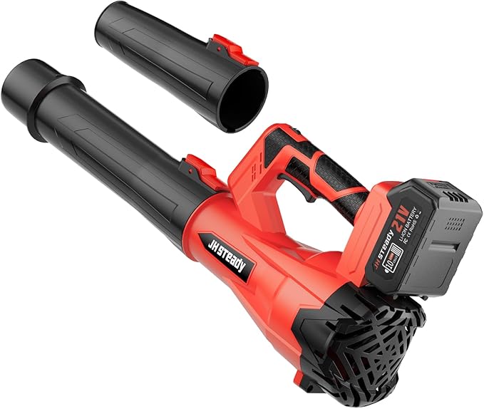 JH Steady 21V Cordless Leaf Blower - 3500W 350m/s, Stepless Variable Speed, Extended Nozzle, Rechargeable with Safety Gear (Red:1*Battery + Charger)