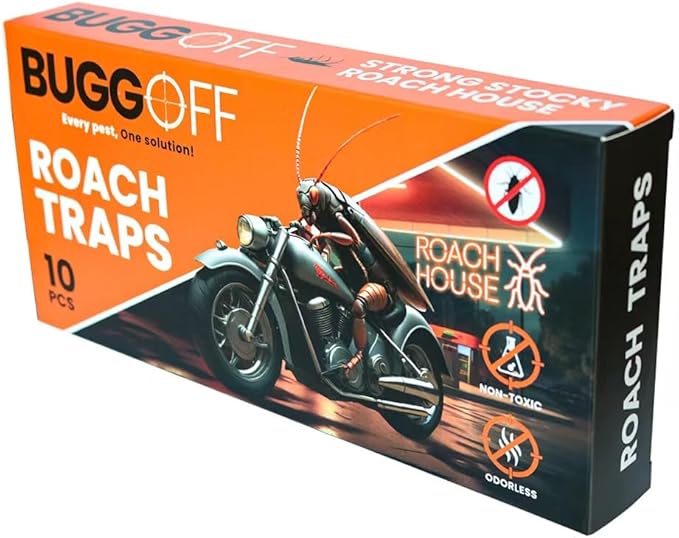 BUGGOFF - Roach House Trap 100 Pack, Baited Glue Traps, Cockroach Killer Indoor & Outdoor, Great for Home, Office, Warehouse & More! Sticky Pest Control Trap