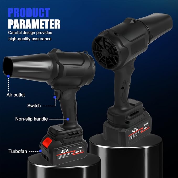 Cordless Leaf Blower, 500000RPM/min Turbo Jet Blower with 2 * 4000mAh Battery, 1200G Thrust 2.8LB Lightweight Handheld Blower for Lawn Care, Home, Car, Garage Cleaning