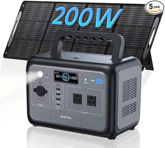 OUKITEL Solar Generator 512Wh, Portable Power Station +200W Solar Panel, LiFePO4 (1600W Peak), 500W Fast Charging,for Home Backup, Outdoor Camping, RV, Emergency