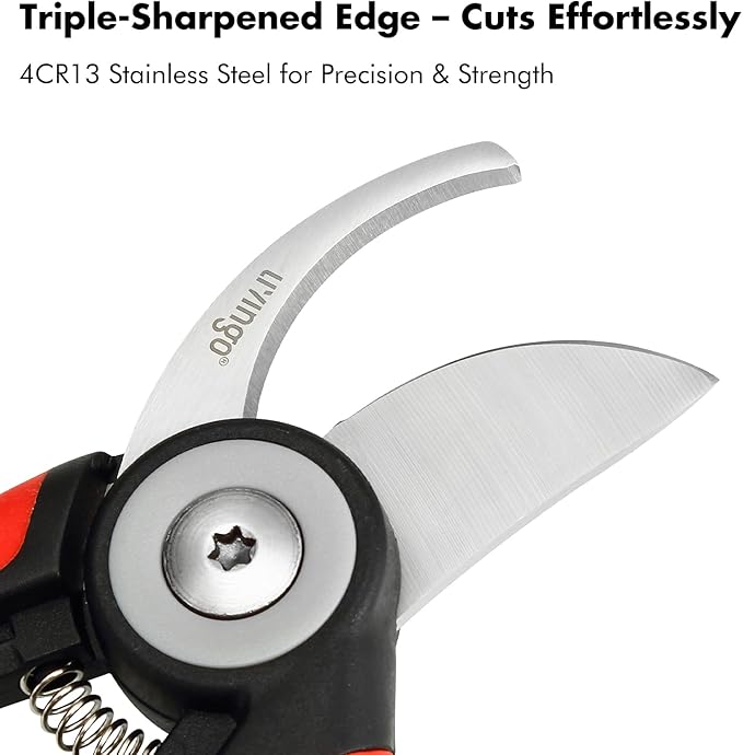 LIVINGO Bypass Pruning Shears - 8.2" Heavy Duty Garden Clippers with Curved Blades, Sharp Plant Scissors for Branches, Bushes & Shrubs, Ergonomic Handles, Spring Action