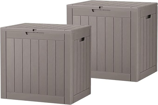 32 * 2 Gallon Outdoor storage deck Box Waterproof ，garden tool,backyard cushion,poolside toy storage,Smalldelivery boxes for outside,Two Boxes/set (Wood-like Striped Gray