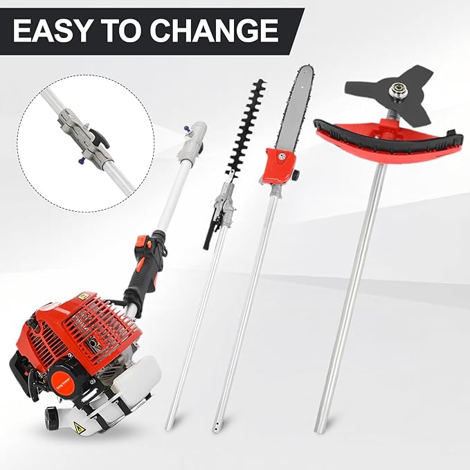 2025 New Gas Weed Wacker, 52cc 5-in-1 Gas Weed Eater, String Trimmer, Hedge Trimmer, Pole Chainsaw with Extension Pole,Brush Cutter, Multi Functional Trimming Tools for Home Yard Garden (Orange)