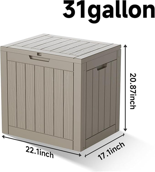 30 Gallon Outdoor Storage Box Waterproof,Outside Delivery Package Deck Box with Lockable Lid,Poolside Storage Bin for Garden Tools,Patio Cushion,Light Brown