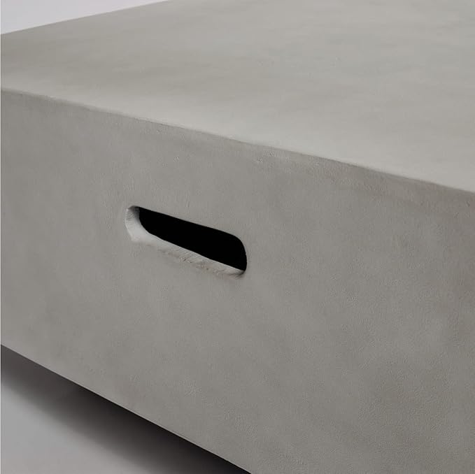 60" Firepit Table for Outside, 50,000 BTU Large Rectangular Concrete Outdoor Firepit Tables, Laval Rocks, Side Handles, Fits 20lb Tank Outside, Grey