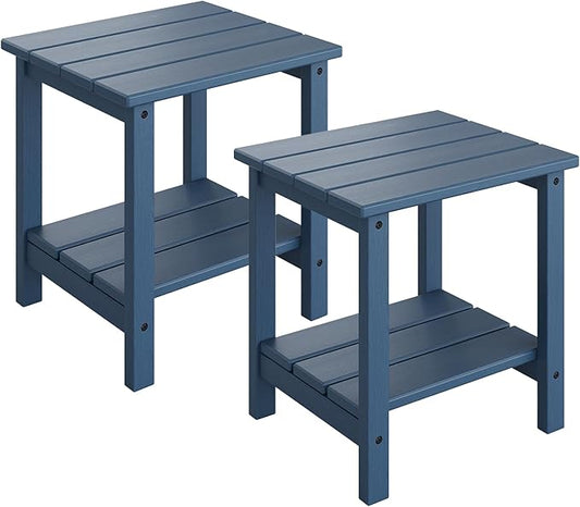 GarveeLife Adirondack Outdoor Side Table 18 x 15 in, HDPE 2-Tier Patio Side Tables for Outside, All-Weather End Table for Patio Pool Deck Indoor Backyard, Navy Blue-2Pcs