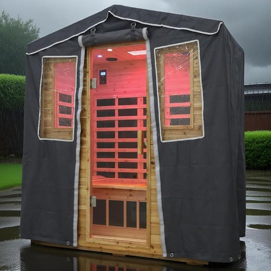Protective Cover for 3-Person Outdoor Sauna - 3-Layer Oxford Cloth, Hook & Loop Roll-Up Door, Temp Retention & Dustproof - (Only Fits 81.1*45*83.5 In & Smaller Outdoor Hillside Roof Saunas )