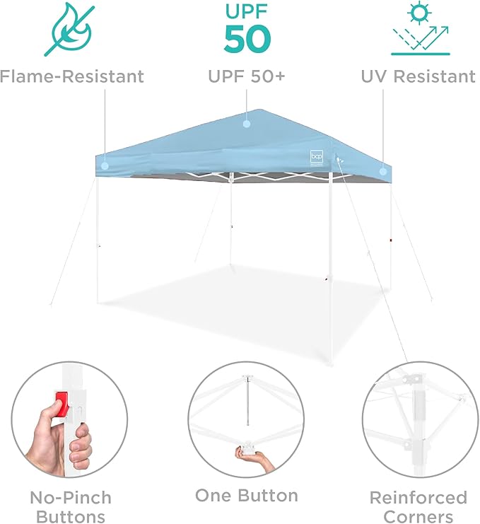 Best Choice Products 8x8ft 1-Person Setup Pop Up Canopy Tent Instant Portable Shelter w/ 1-Button Push, Case, 4 Weight Bags - French Blue/White