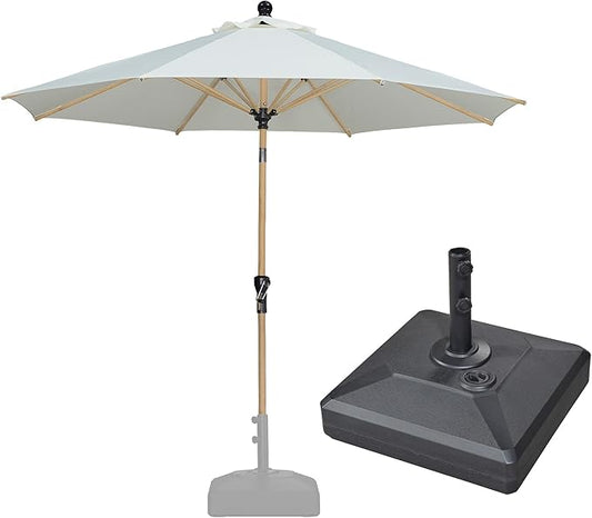PURPLE LEAF 10 Feet Patio Umbrella with Base Outdoor Umbrella Round Market Umbrella for Table with Push Button Tilt & Crank and 8 Ribs Aluminum Pool Umbrella for Beach Patio, Cream