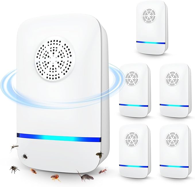 Ultrasonic Pest Repeller 2025 Upgrade, 6-Pack Indoor Plug-in Pest Control, Smart Ultrasonic Rodent & Insect Repellent for Mice, Roaches, Spiders, Safe for Children & Pets