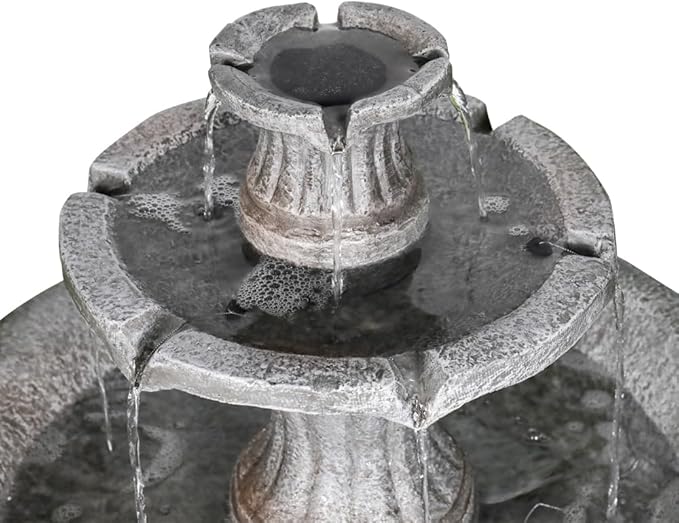 ourrco Marble Finish Concrete Outdoor Water Fountains 2-Tier Decor Dark Castle Designed 41.7" H Waterfall Fountains for Yard, Garden, Deck, Patio, Backyard, Porch, Lawn